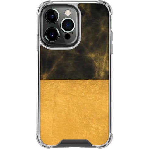 Black and Gold Split Marble iPhone 14 Pro Clear Case